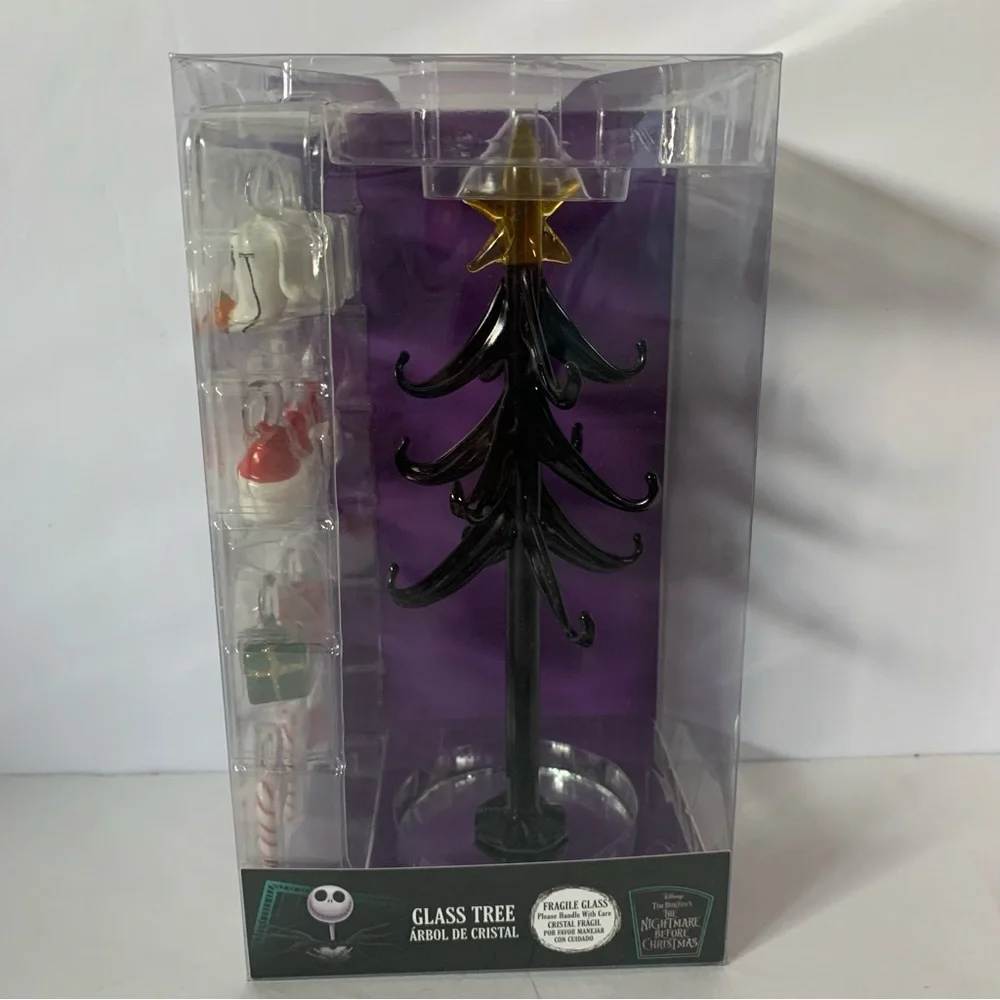 NIB. DISNEY Nightmare Before Christmas Black Glass Christmas Tree